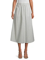 Cotton Seersucker Striped Maxi Skirt