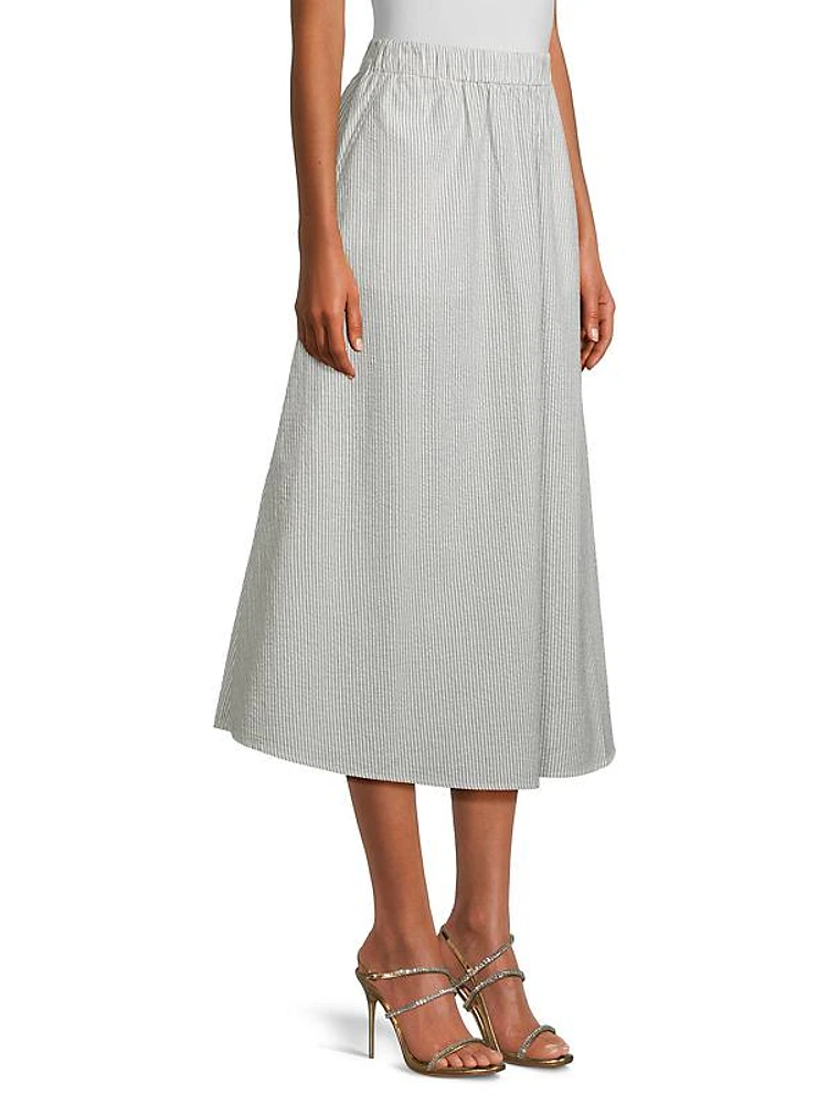 Cotton Seersucker Striped Maxi Skirt