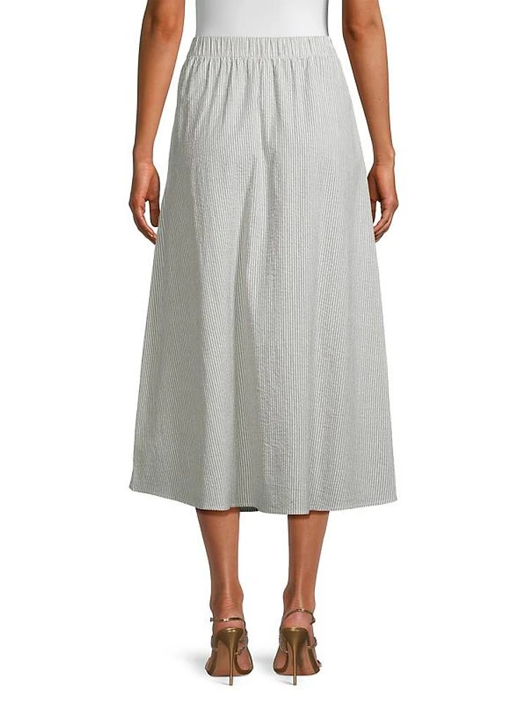 Cotton Seersucker Striped Maxi Skirt