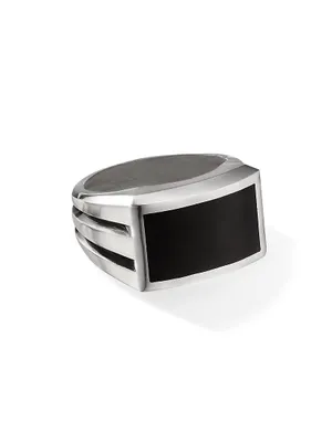 Beveled Streamline Sterling Silver & Black Onyx Signet Ring