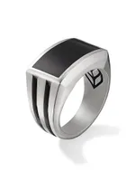 Beveled Streamline Sterling Silver & Black Onyx Signet Ring