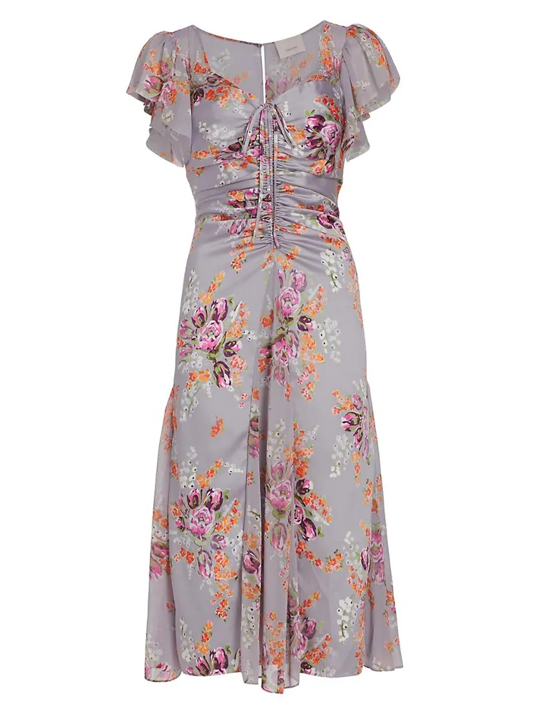 Terrence Satin Floral Midi-Dress