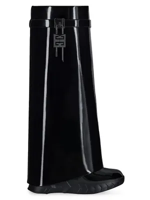 Shark Lock Biker Boots Patent Leather