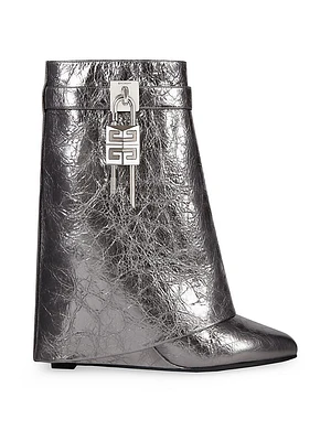 Shark Lock Ankle Boots Laminated Leather