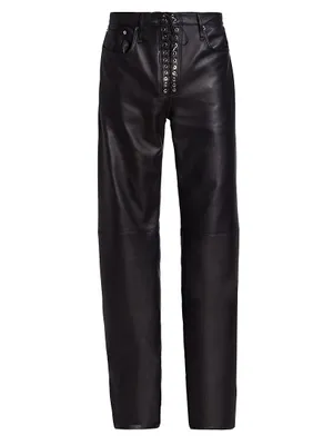 Unisex Wide-Legs Lace-Up Leather Pants
