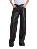 Unisex Wide-Legs Lace-Up Leather Pants
