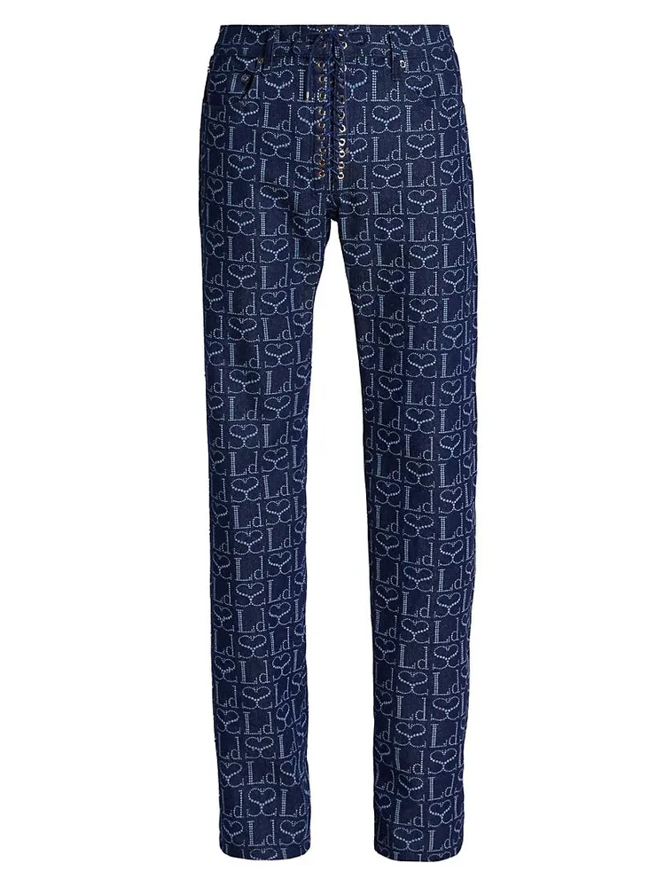 Unisex Monogram Wide-Leg Lace-Up Jeans