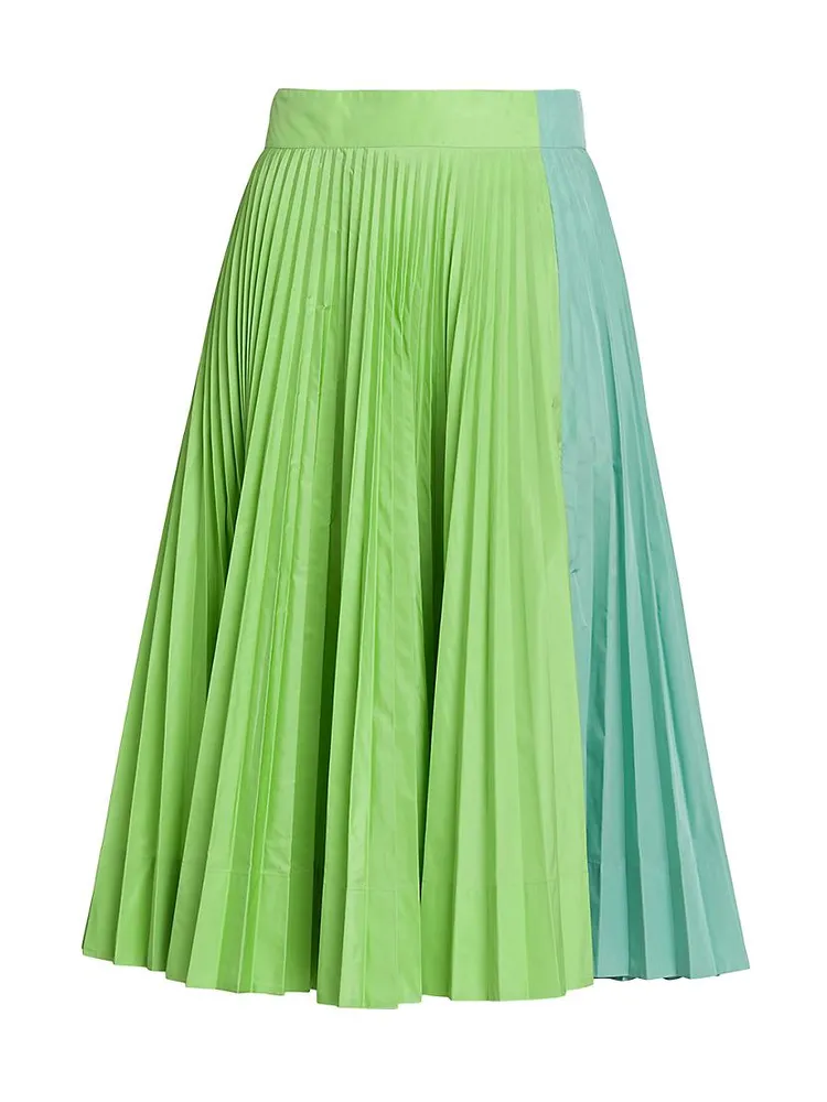 Pleated Two-Tone Midi-Skirt