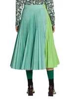 Pleated Two-Tone Midi-Skirt