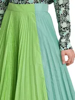 Pleated Two-Tone Midi-Skirt