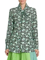 Floral Silk Tie-Neck Shirt