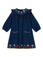 Little Girl's & Girl's Floral Embroidered Denim Dress