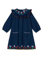 Little Girl's & Floral Embroidered Denim Dress