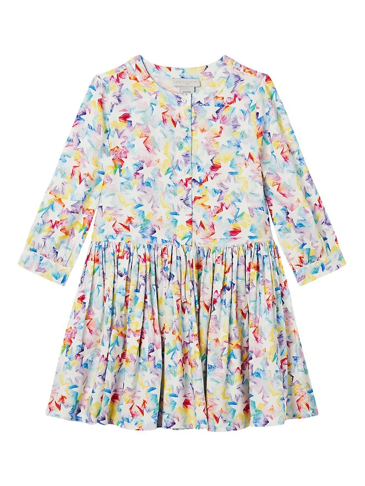 Little Girl's & Rainbow Star Print Twill Dress