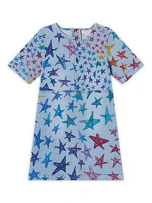 Little Girl's & Girl's Scribble Star Print Chambray Dress