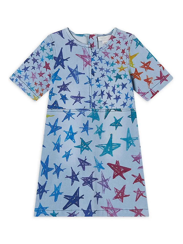 Little Girl's & Scribble Star Print Chambray Dress