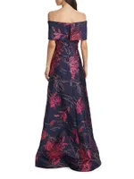 Floral Jacquard Off-The-Shoulder Gown