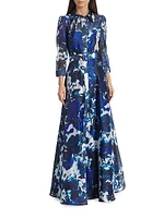 Floral Belted Shirtdress Gown