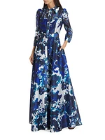 Floral Belted Shirtdress Gown