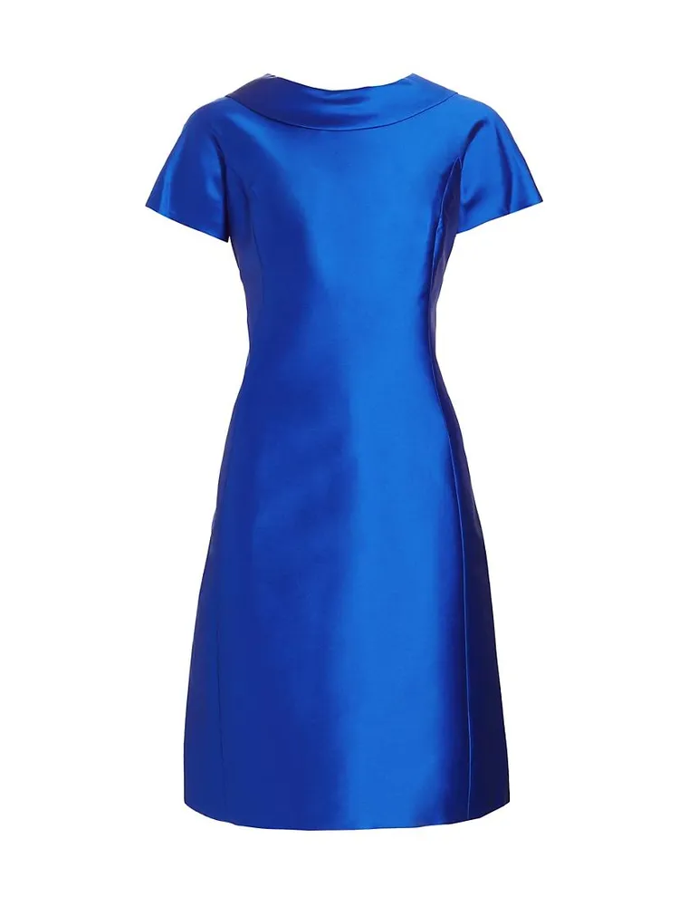 Roll-Neck Gazar A-Line Dress