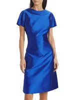 Roll-Neck Gazar A-Line Dress