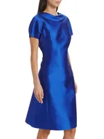 Roll-Neck Gazar A-Line Dress