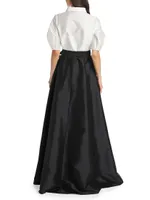 Puff-Sleeve Taffeta Shirtwaist Gown