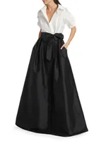 Puff-Sleeve Taffeta Shirtwaist Gown