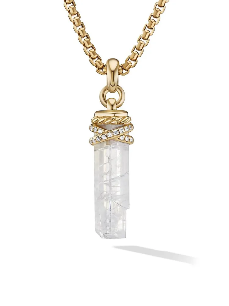 18K Yellow Gold, Rainbow Moonstone & 0.08 TCW Diamonds Amulet