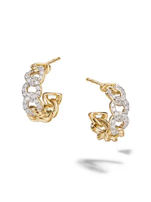Belmont Curb Link Small Hoop Earrings in 18K Gold with Pavé Diamonds