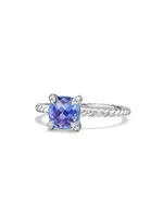 Châtelaine Ring With Tanzanite & Diamonds 18K White Gold, 7MM