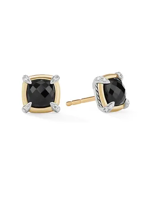 Petite Châtelaine Stud Earrings With Gemstones, 18K Gold Bezel & Pavé Diamonds