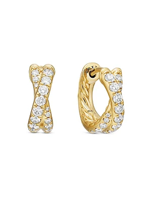 Pavé Crossover Hoop Earrings in 18K Yellow Gold with Diamonds, 12mm