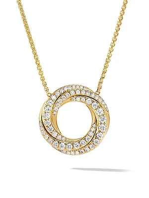 Petite Pavé Crossover Pendant Necklace In 18K Gold With Diamonds