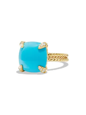 Châtelaine Ring with Turquoise & Diamonds 18K Yellow Gold