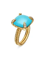 Châtelaine Ring with Turquoise & Diamonds 18K Yellow Gold