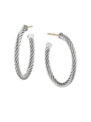 Cable Sterling Silver Hoop Earrings