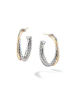 Crossover Hoop Earrings in Sterling Silver with 18K Yellow Gold