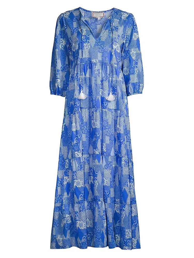 Mosaic-Print Cotton Tiered Midi-Dress