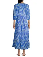 Mosaic-Print Cotton Tiered Midi-Dress