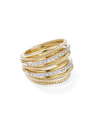 Crossover 18K Gold & Pavé Diamond Wide Ring