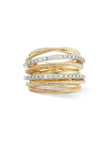 Crossover 18K Gold & Pavé Diamond Wide Ring