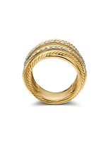 Crossover 18K Gold & Pavé Diamond Wide Ring