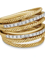 Crossover 18K Gold & Pavé Diamond Wide Ring