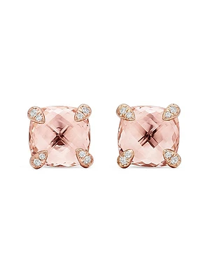 Chatelaine Stud Earrings in 18K Rose Gold with Morganite and Diamonds, 8mm