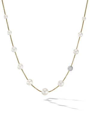 18K Yellow Gold, Pearl & 0.37 TCW Diamond Station Necklace