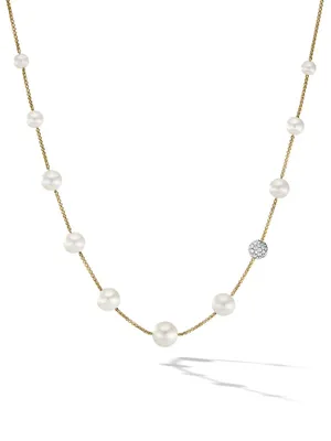 18K Yellow Gold, Pearl & 0.37 TCW Diamond Station Necklace