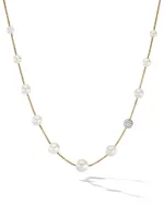 18K Yellow Gold, Pearl & 0.37 TCW Diamond Station Necklace