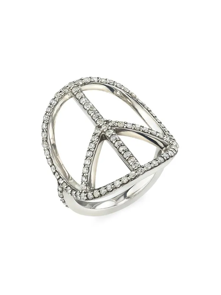 Peace Sign Sterling Silver & 0.95 TCW Diamond Ring