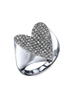 Sterling Silver & 0.99 TCW Diamond Folded Heart Ring